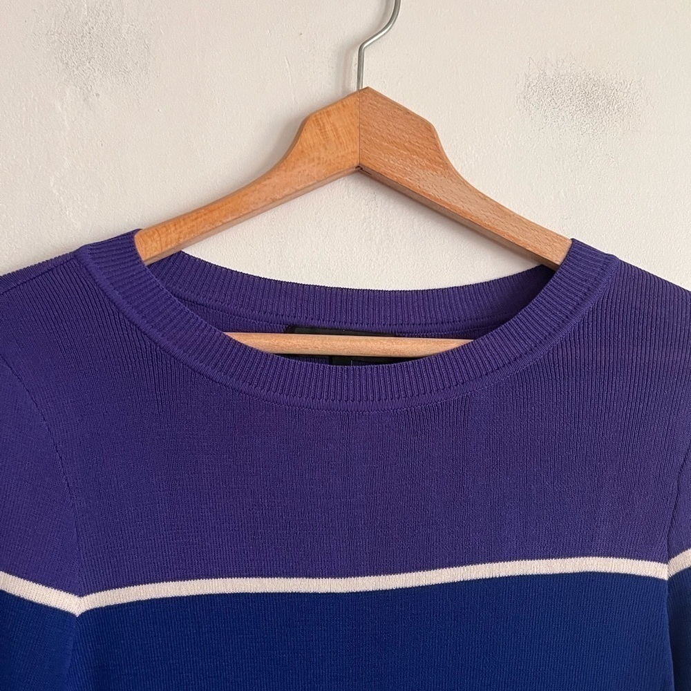 Julio ColorBlock Purple Blue Viscose Blend Long Sleeve Sweater Pullover - Picture 5 of 11